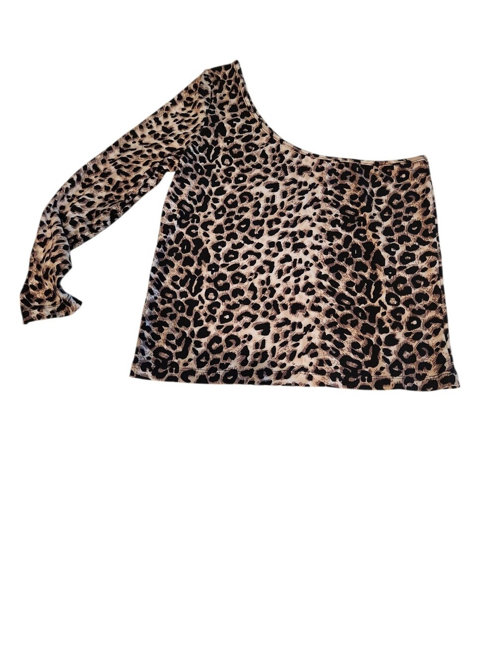 Suzette Collection One-Shoulder Leopard Print Women's Long Sleeve Top